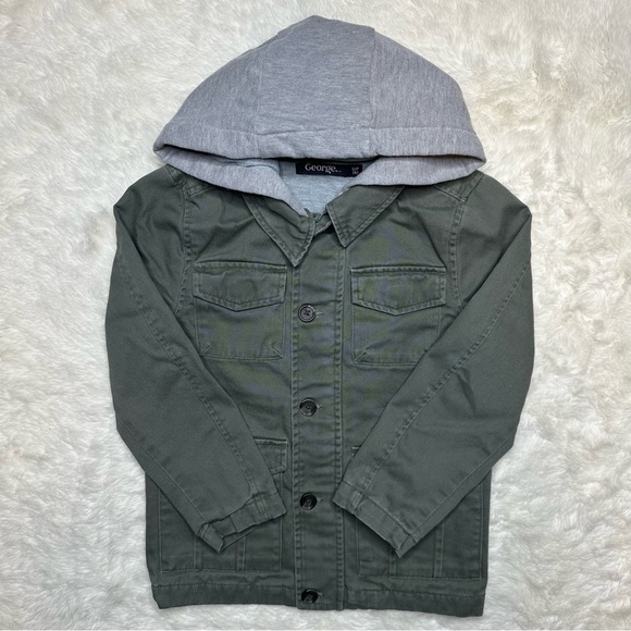 George Jacket Hooded Utility Style Green & Grey Size 6 - Picture 1 of 16